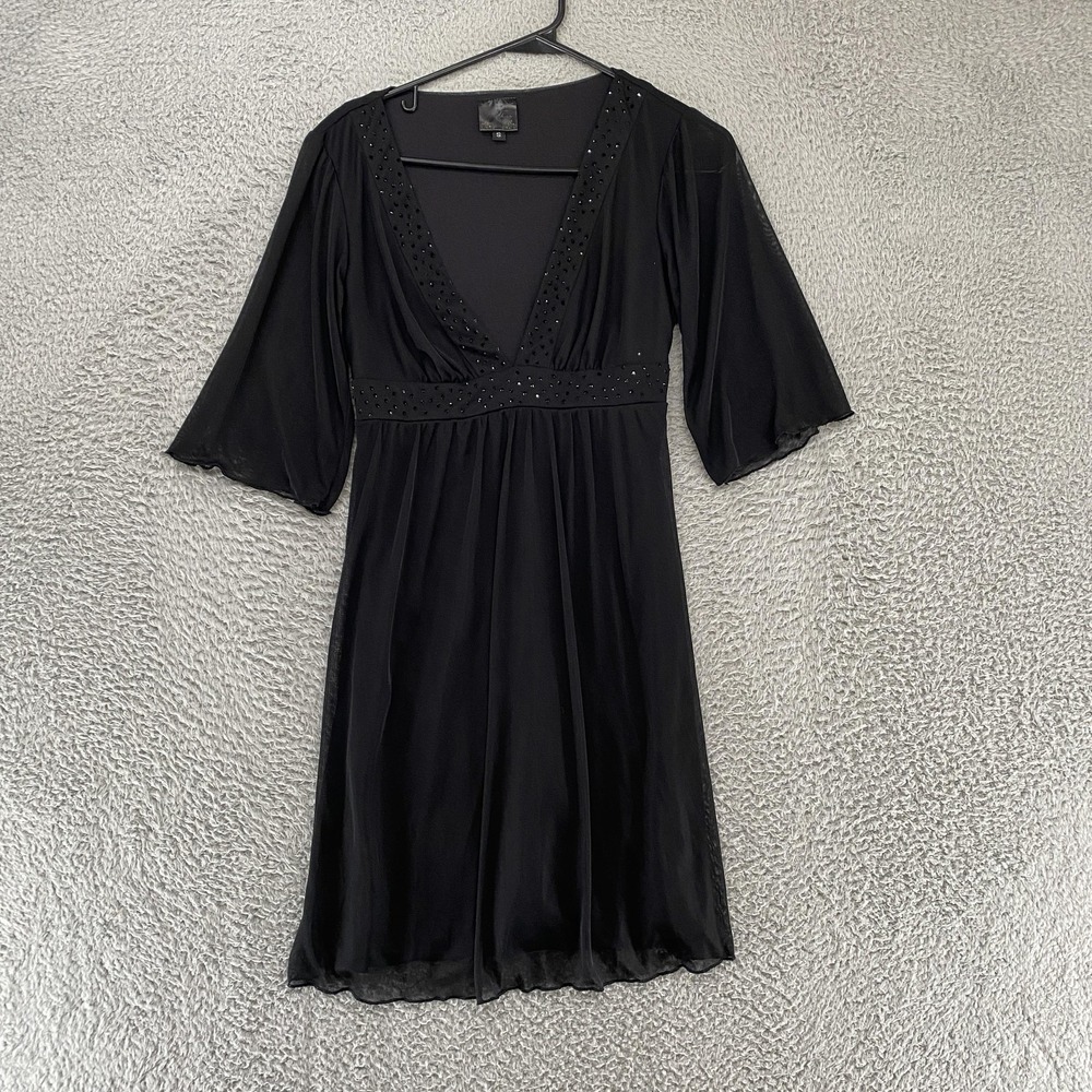 Love Tease Y2K Dress Womens Small Babydoll Black V-Neck Beaded Party Witchy
